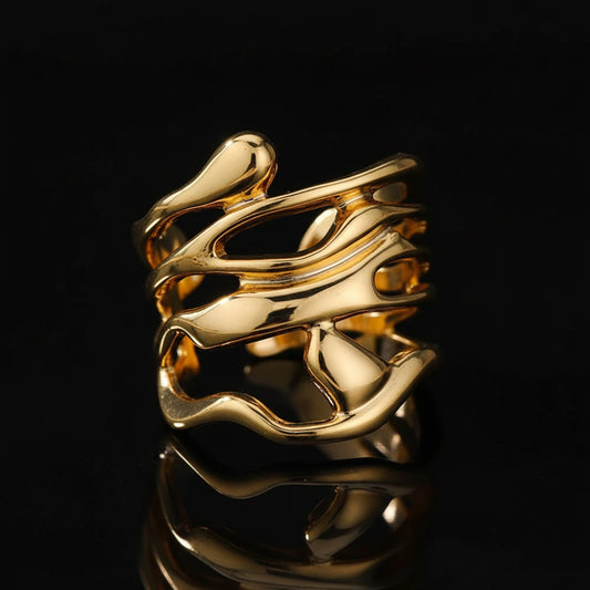 Bague Large Géométrique Acier Inoxydable Doré - Bijou Minimaliste Femme