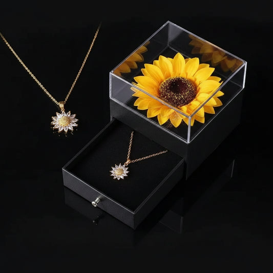 Collier Pendentif Tournesol avec Coffret Cadeau – Zircon Cubique