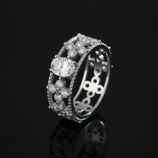 Bague Éternité Trèfle 4 Feuilles Moissanite 1ct - Platine Pt950 Or Blanc 18k