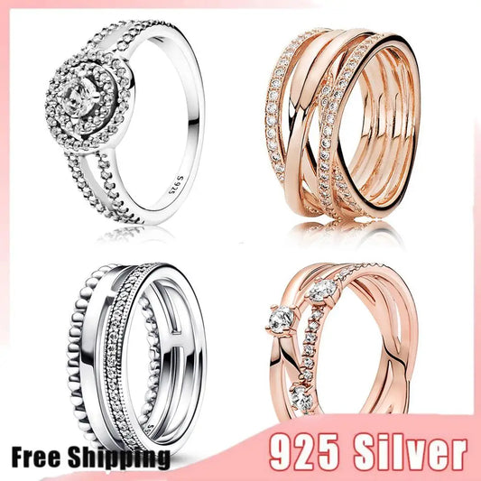 New Hot 925 Silver Crown Sparkling Rings Sun Moon Celestial Heart Women's Set Ring Wedding Diy Charm Luxury DIY Jewelry Gift