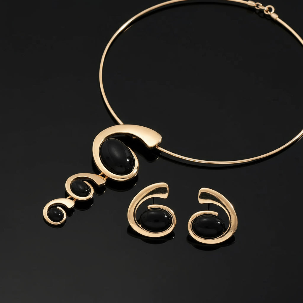 Set Bijoux Luxe Femme - Collier Choker et Ear Cuff Strass Noirs