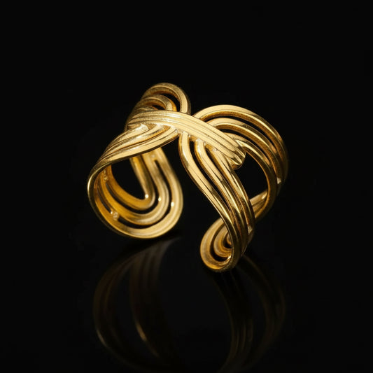 Bague Large Géométrique Acier Inoxydable Doré - Bijou Minimaliste Femme