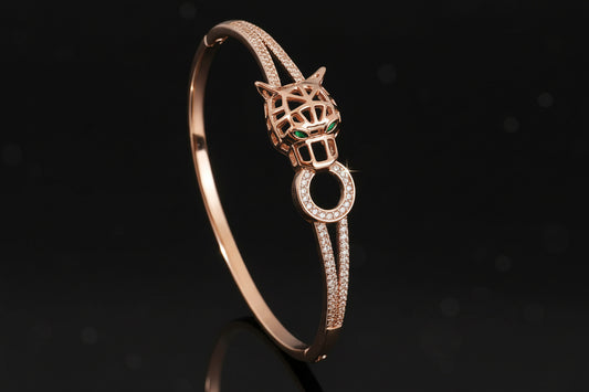 Bracelet Jonc Serpent & Tigre Acier Inoxydable Doré - Zirconia Femme Style Animal