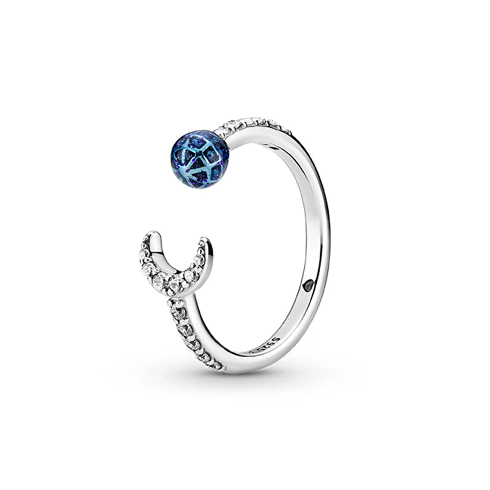 New Hot 925 Silver Crown Sparkling Rings Sun Moon Celestial Heart Women's Set Ring Wedding Diy Charm Luxury DIY Jewelry Gift