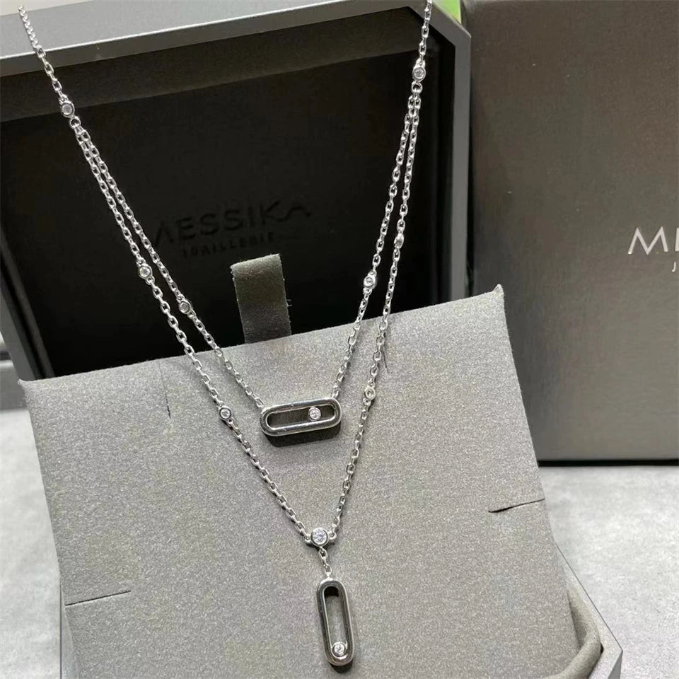 Collier Pendentif Zircon Forme O - Chaîne Trombone Plaqué Or Femme