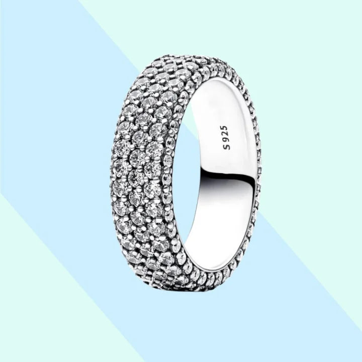 New Hot 925 Silver Colorful Timeless Pavé Triple-row Rings Wedding Diy Charm Luxury DIY Jewelry Gifts