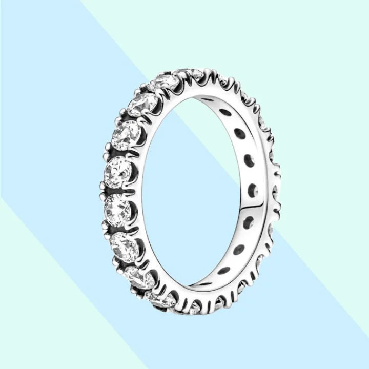 New Hot 925 Silver Colorful Timeless Pavé Triple-row Rings Wedding Diy Charm Luxury DIY Jewelry Gifts