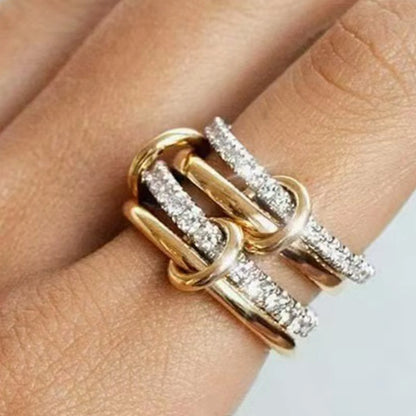 4pcs Interlocked Stackable Ring Cubic Zirconia Metal Statement Ring Connected Band Thumb Ring Jewelry Gift for Women