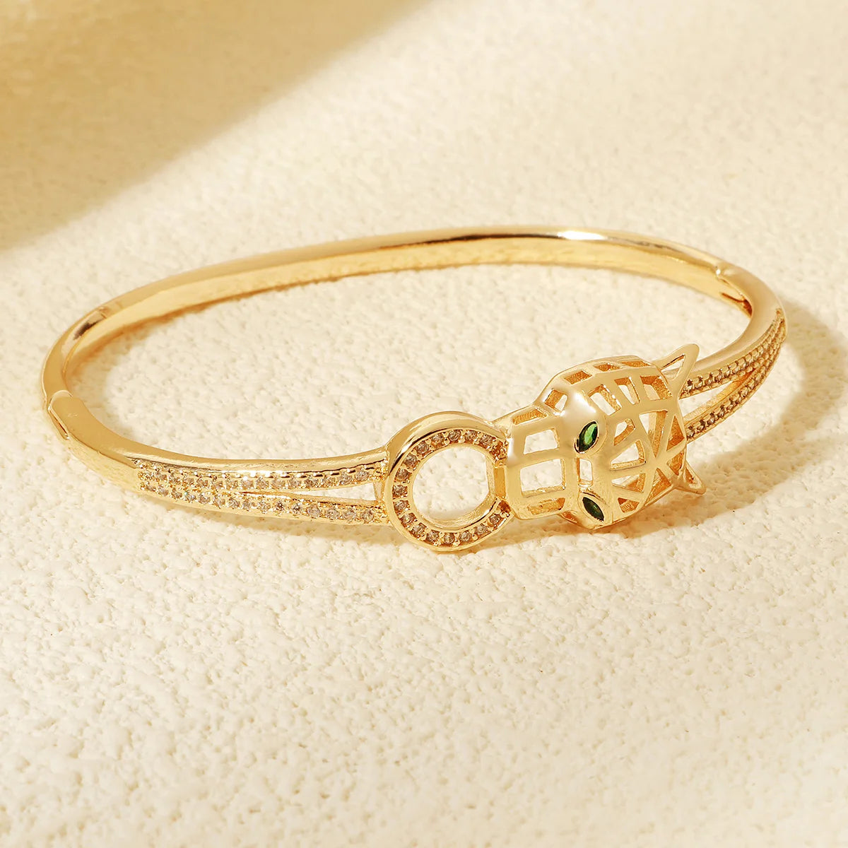 Bracelet Jonc Serpent & Tigre Acier Inoxydable Doré - Zirconia Femme Style Animal