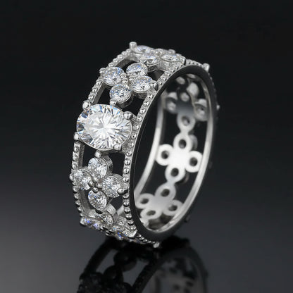 Bague Éternité Trèfle 4 Feuilles Zircon 1ct - Platine Pt950 Or Blanc 18k