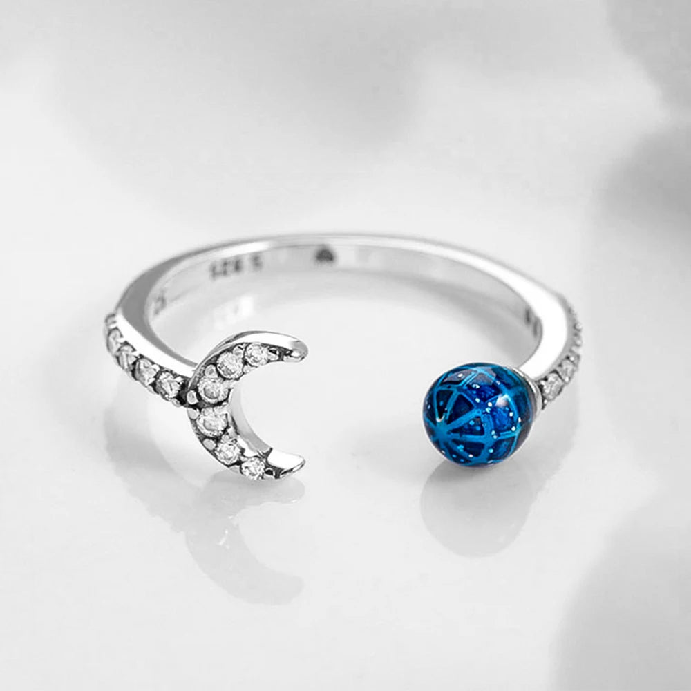 New Hot 925 Silver Crown Sparkling Rings Sun Moon Celestial Heart Women's Set Ring Wedding Diy Charm Luxury DIY Jewelry Gift