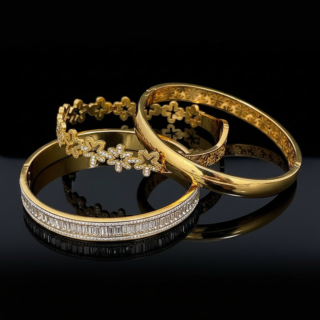 1 Bracelet Manchette Fleur Ajourée Strass Acier Inoxydable - Style Rétro Waterproof Empilable