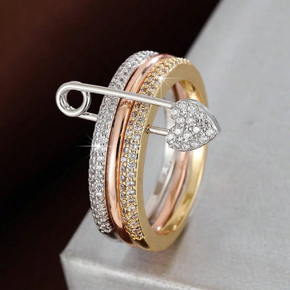 Bague Trois Couches Design Épingle - Bijou Femme Élégant Cadeau Saint-Valentin