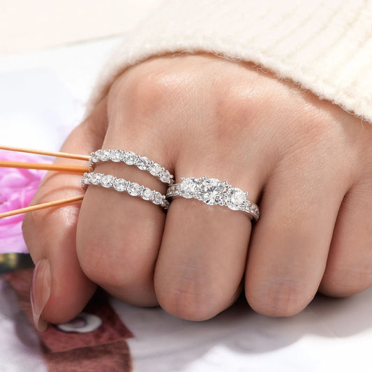 Bague Alliance Newshe Argent 925 Sterling Zircone Cubique AAAAA Femme Bijoux Mariage