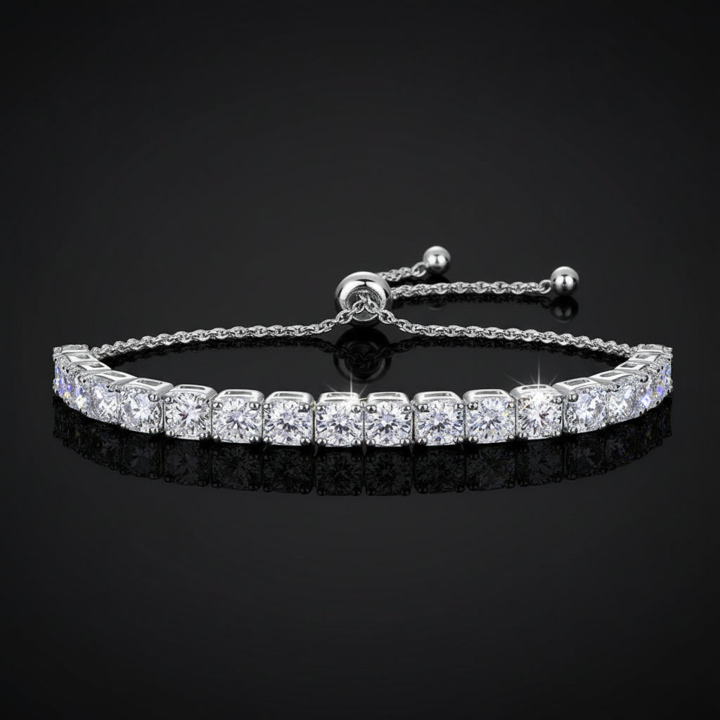Bracelet Tennis Moissanite 1.8ct-9ct - Argent 925 Plaqué Or Blanc 18K -5mm- Bracelet Ajustable Femme