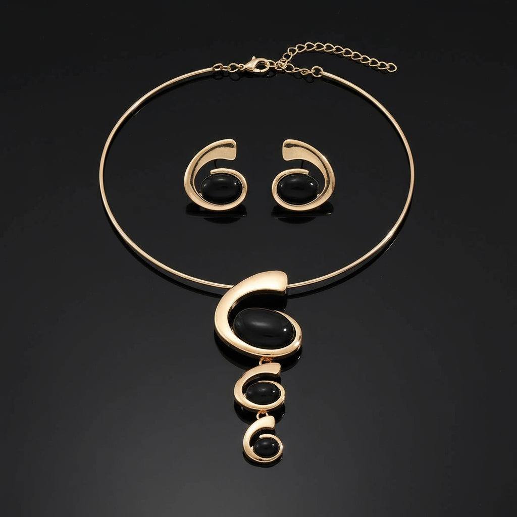 Set Bijoux Luxe Femme - Collier Choker et Ear Cuff Strass Noirs