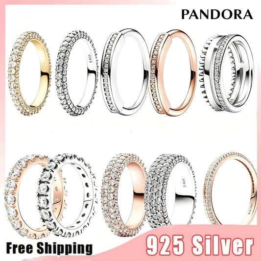 New Hot 925 Silver Colorful Timeless Pavé Triple-row Rings Wedding Diy Charm Luxury DIY Jewelry Gifts