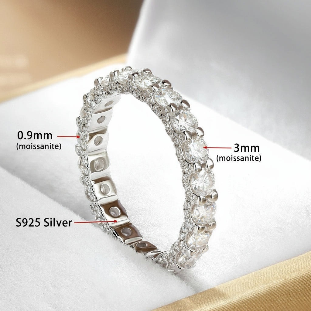 Bague Serenity und Moissanit 3 mm – Argent 925 Plaqué oder 18 K