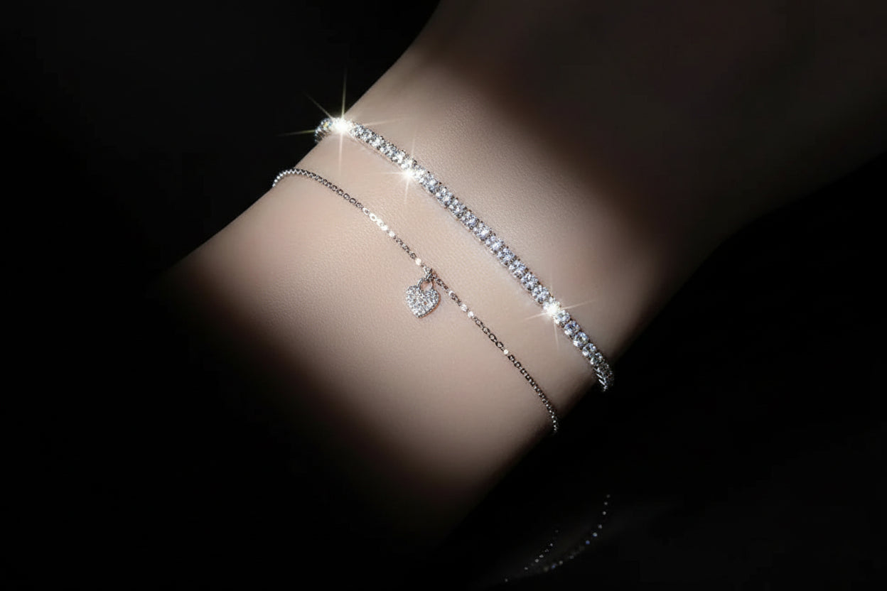 Lot de 6 Bracelets Femme Argent 925 Strass - Charme Ciel Étoilé Coréen Luxe