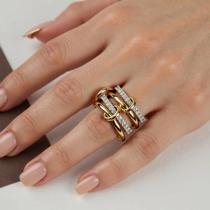 4pcs Interlocked Stackable Ring Cubic Zirconia Metal Statement Ring Connected Band Thumb Ring Jewelry Gift for Women