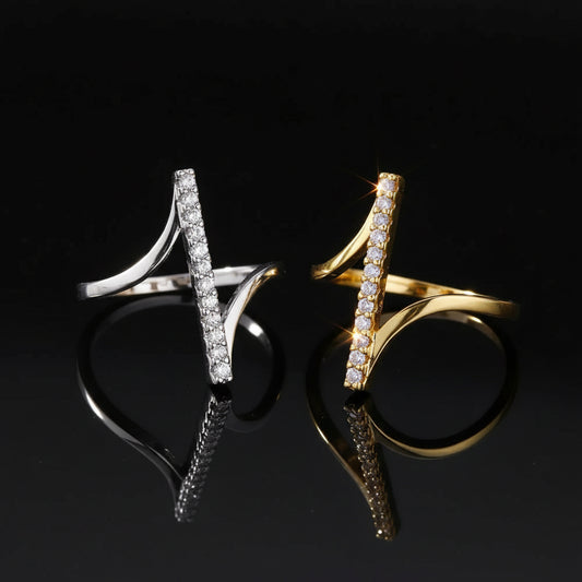 Bague Géométrique Zircon - Acier Inoxydable Or Ajustable