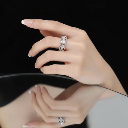 Bague Éternité Trèfle 4 Feuilles Zircon 1ct - Platine Pt950 Or Blanc 18k