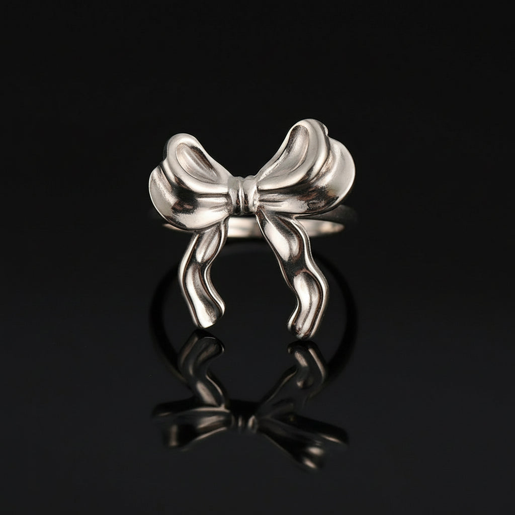 Bague Nœud Papillon Acier Inoxydable Légère - Style Vintage Luxe Élégant Femme