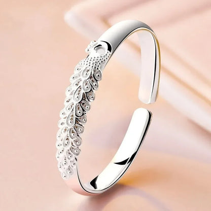 925 Sterling Silver Peacock Opening Screen Bracelet For Women Luxury Designer Texture Open Bracelets Party Original Jewelry Gift un titre