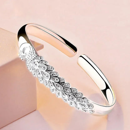 925 Sterling Silver Peacock Opening Screen Bracelet For Women Luxury Designer Texture Open Bracelets Party Original Jewelry Gift un titre