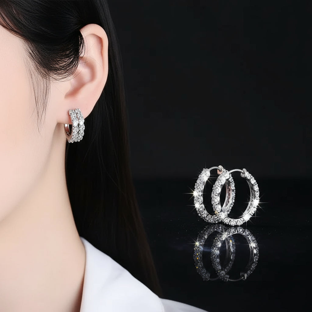 Créoles Argent 925 Moissanite 4mm - Boucles d'Oreilles Femme Mariage