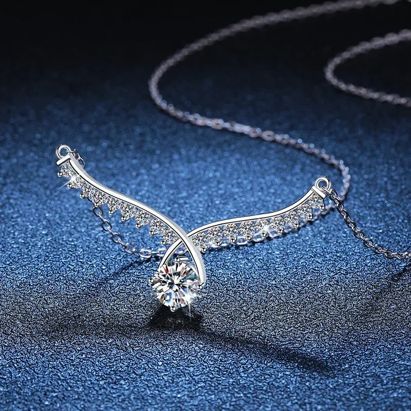 Collier Argent 925 Ailes d'Ange - Pendentif Moissanite Femme