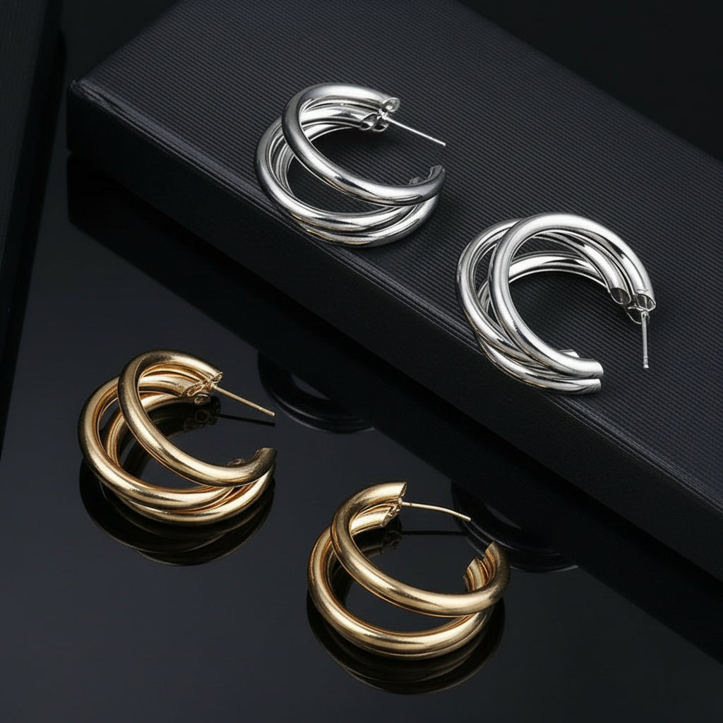 Créoles Acier Inoxydable Larges - Boucles d'Oreilles Rondes Tendance Femme