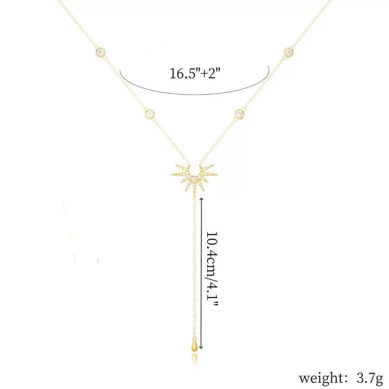 Stainless Steel Y-Shaped Pendant Necklace for Women Girls Elegant Fashion Cubic Zirconia Long Tassel Dangle Choker Jewelry Gifts