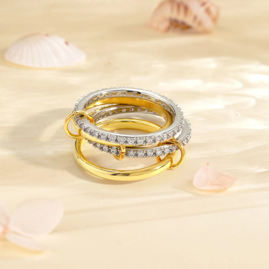 4pcs Interlocked Stackable Ring Cubic Zirconia Metal Statement Ring Connected Band Thumb Ring Jewelry Gift for Women