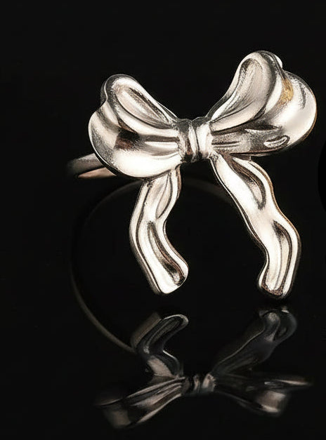 Bague Nœud Papillon Acier Inoxydable Légère - Style Vintage Luxe Élégant Femme