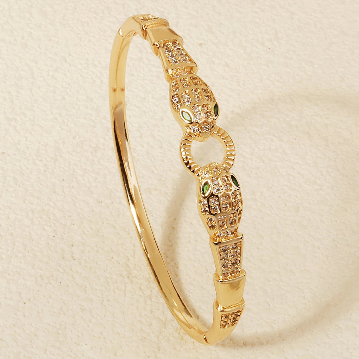 Bracelet Jonc Serpent & Tigre Acier Inoxydable Doré - Zirconia Femme Style Animal