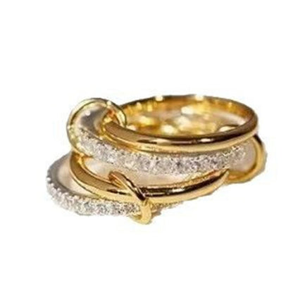 4pcs Interlocked Stackable Ring Cubic Zirconia Metal Statement Ring Connected Band Thumb Ring Jewelry Gift for Women