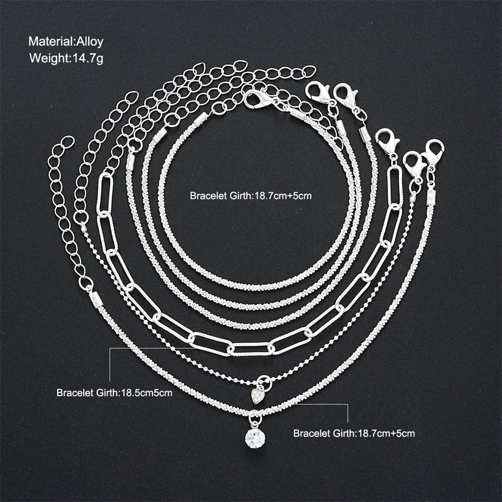 Lot de 6 Bracelets Femme Argent 925 Strass - Charme Ciel Étoilé Coréen Luxe