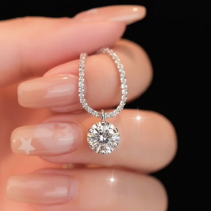 Collier Moissanite 2ct Argent 925 - Chaîne Chou-Fleur Scintillante Pendentif Délicat Femme