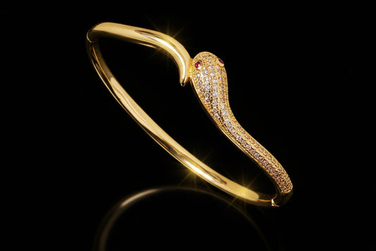Bracelet Jonc Serpent & Tigre Acier Inoxydable Doré - Zirconia Femme Style Animal