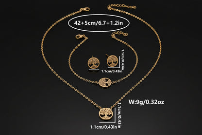 Ensemble 4 Pièces Arbre de Vie - Collier, Bracelet et Boucles d'Oreilles en Acier Inoxydable