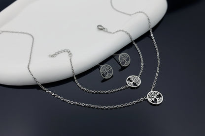 Ensemble 4 Pièces Arbre de Vie - Collier, Bracelet et Boucles d'Oreilles en Acier Inoxydable