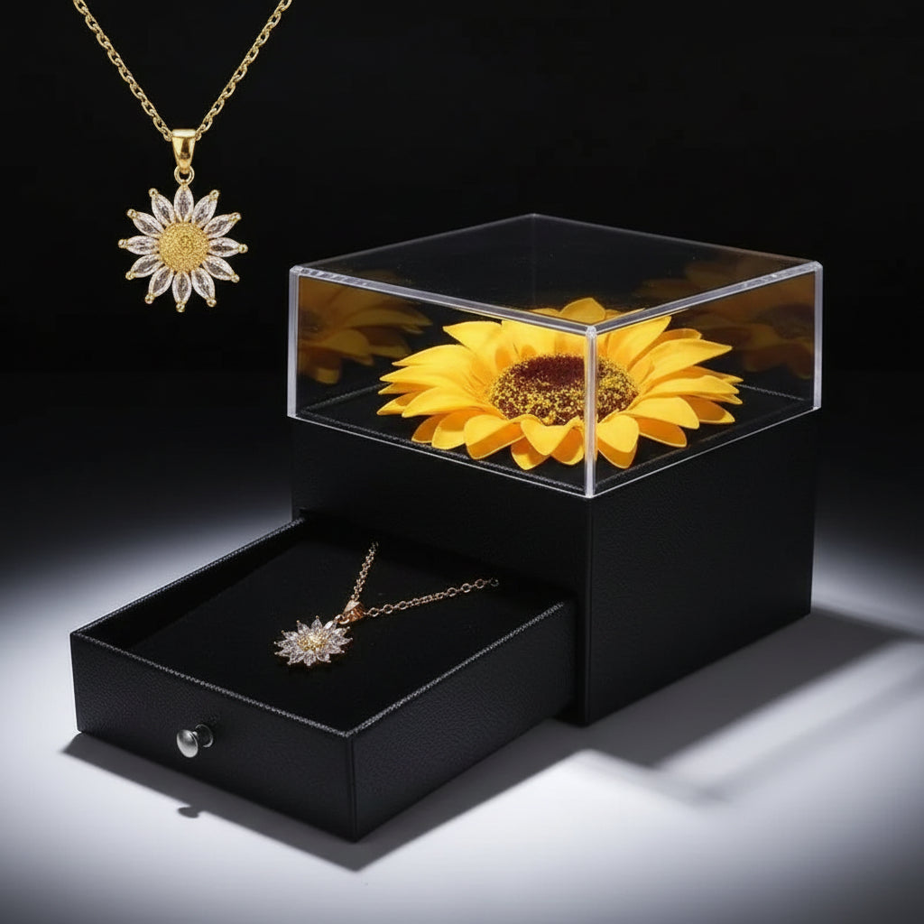 Collier Pendentif Tournesol avec Coffret Cadeau – Zircon Cubique