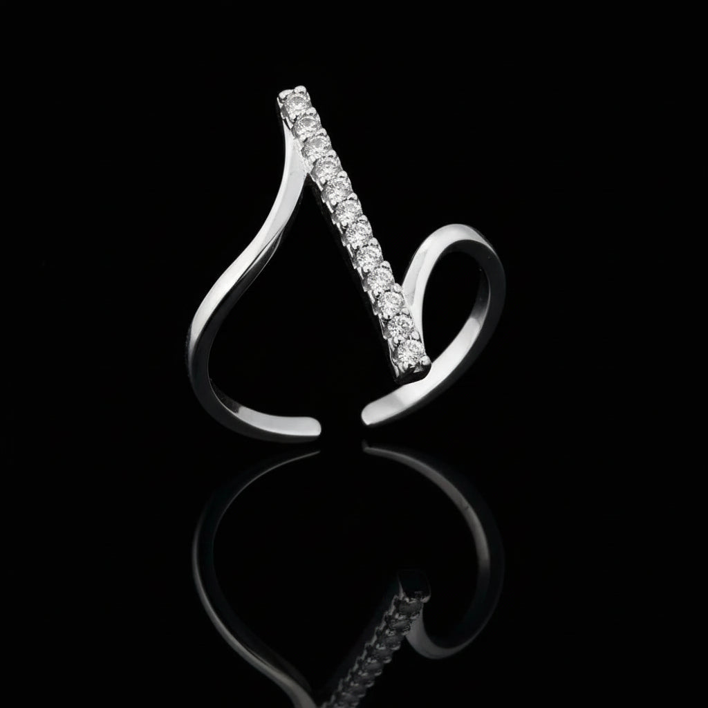 Bague Géométrique Zircon - Inoxydable Argent Ajustable