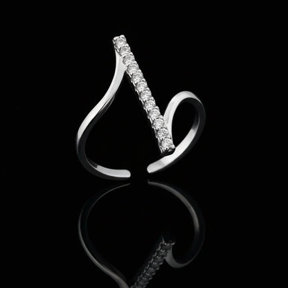 Bague Géométrique Zircon - Inoxydable Argent Ajustable