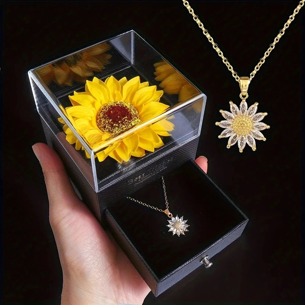 Collier Pendentif Tournesol avec Coffret Cadeau – Zircon Cubique