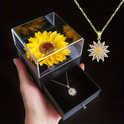 Collier Pendentif Tournesol avec Coffret Cadeau – Zircon Cubique