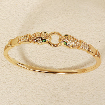 Bracelet Jonc Serpent & Tigre Acier Inoxydable Doré - Zirconia Femme Style Animal