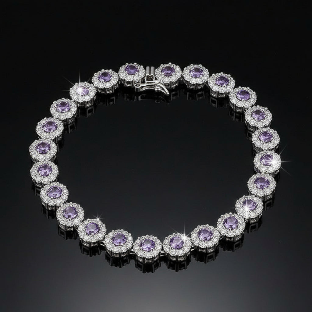 Bracelet Tennis Argent 925 Plaqué - Zircone Cubique Cristal - Bijou Élégant Femme