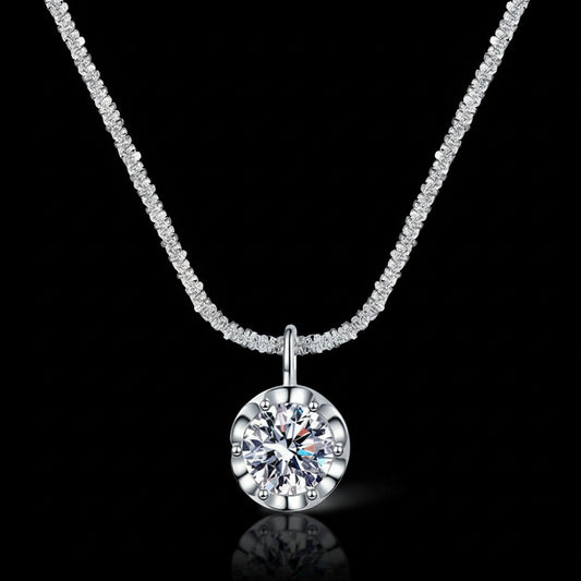 Collier Moissanite 2ct Argent 925 - Chaîne Chou-Fleur Scintillante Pendentif Délicat Femme